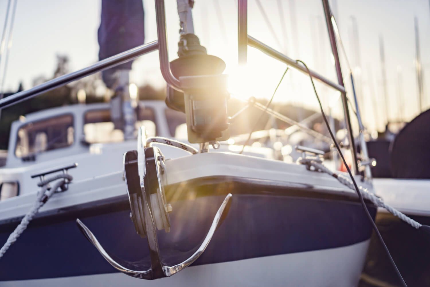 Closeup of a sailing boat in a harbor
