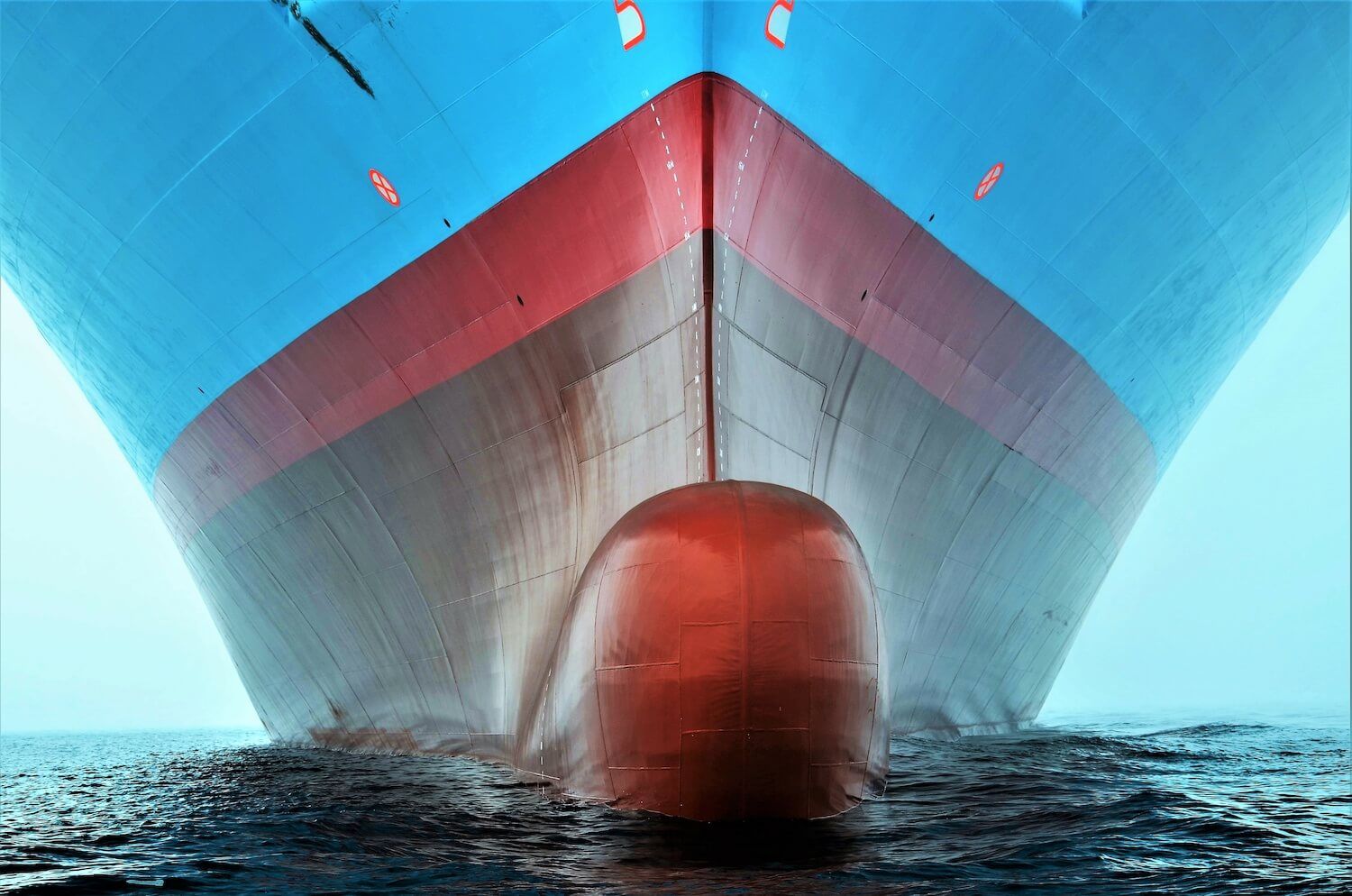 Front view on the container ship