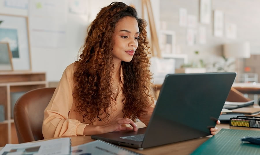 Lady filing for online legal services from Montagna